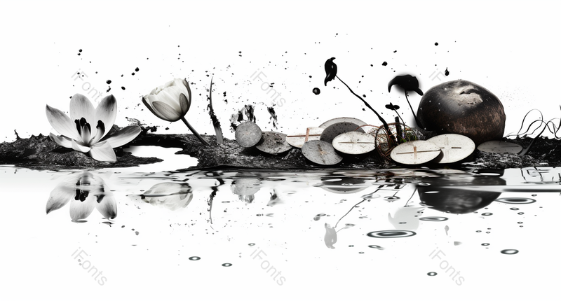 黑白荷花近距离中国风水墨画背景,插画/手绘图,插画/手绘图库,插画/手绘图下载,插画/手绘